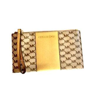 Michael Kors Tan Signature Wristlet Gold Stripe